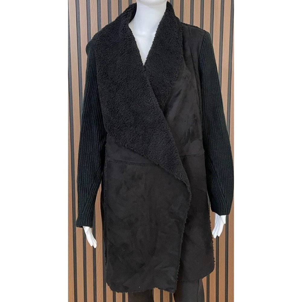 John + Jene Women's M Black Sweater Boho Duster Cardigan Open Front Western Cozy